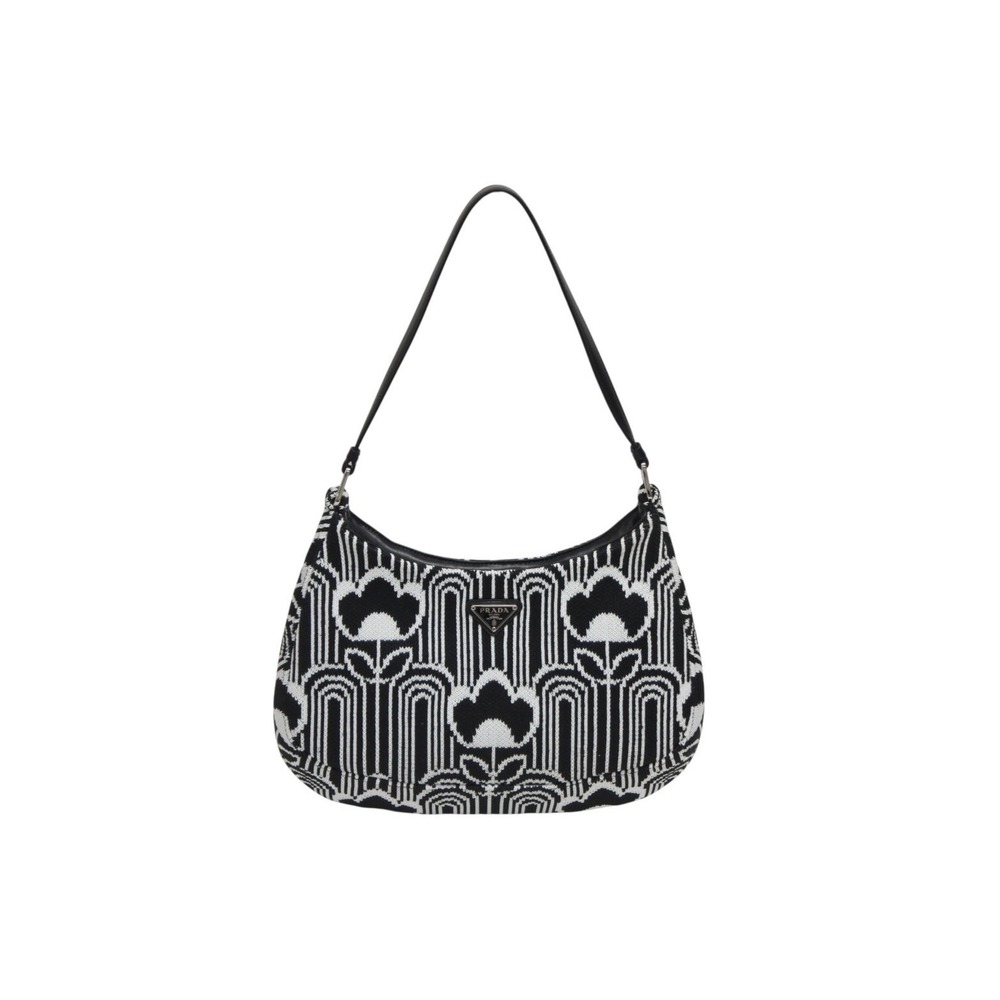 Prada Shoulder bag Cleo One black white knit Hobo jacquard - Picture 2 of 10